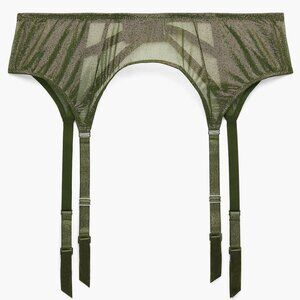 NWT Savage X Fenty Going Platinum Mesh Garter Belt Size XL Deep Forest Green